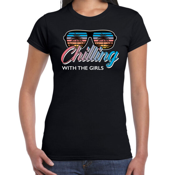 Beach feest t-shirt / shirt Chilling with the girls zwart voor dames