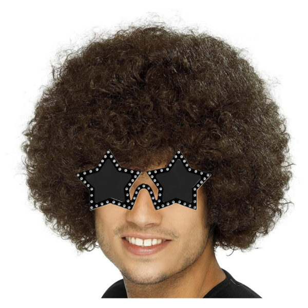 Carnaval verkleedset afropruik met sterren bril - Disco/seventies