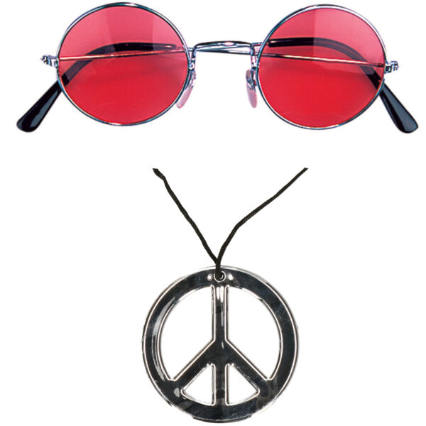Hippie Flower Power verkleed set ketting met party bril