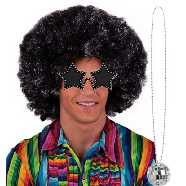 Carnaval verkleedset afropruik/sterren bril/ketting - Disco/seventies