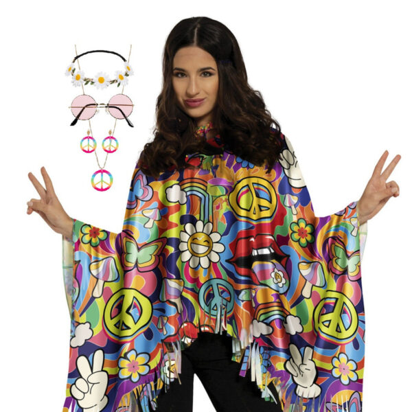 Hippie verkleed set - poncho en accessoires - flower power