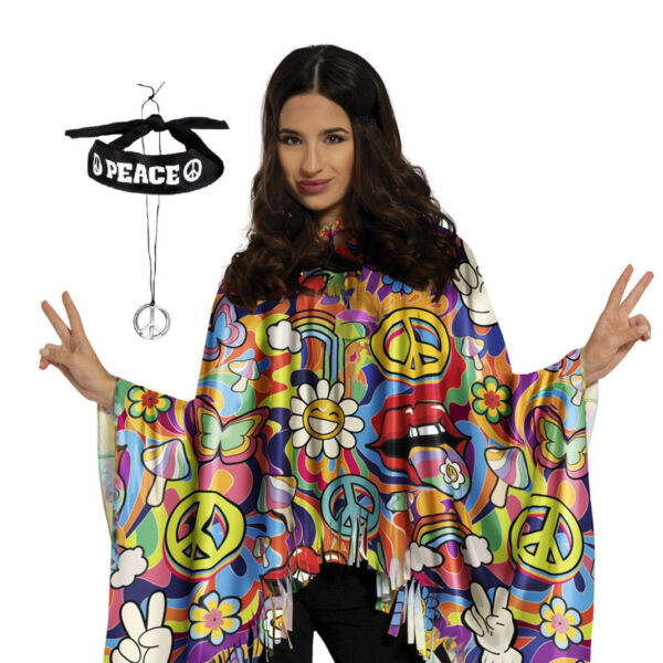 Hippie verkleed set - poncho en accessoires - flower power