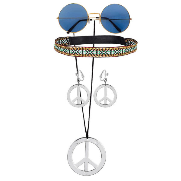 Hippie Sixties verkleed set dames - sieraden en bril blauw