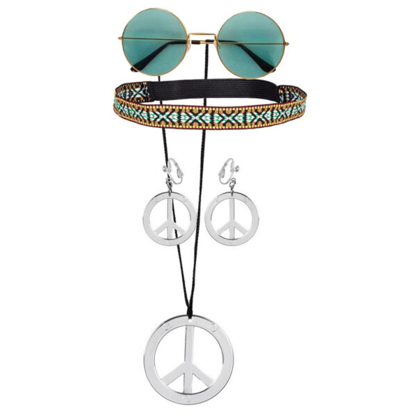 Hippie Sixties verkleed set dames - sieraden en bril groen