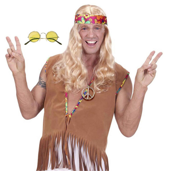 Hippie Sixties verkleed accessoires - ronde glazen bril en ketting