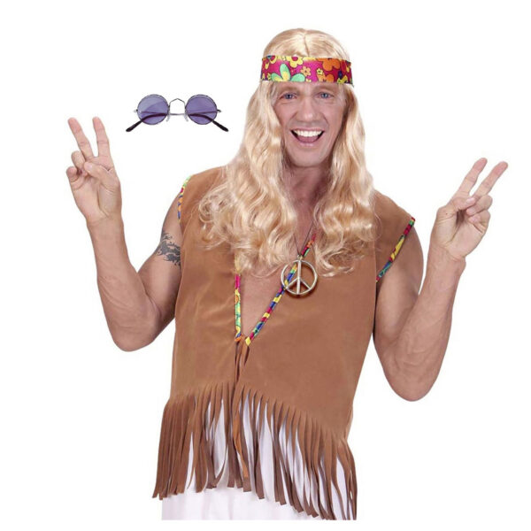 Hippie Sixties verkleed accessoires - ronde glazen bril en ketting