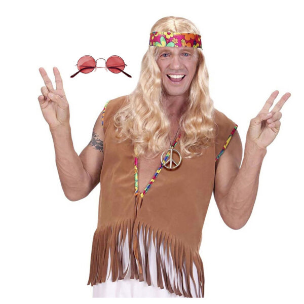 Hippie Sixties verkleed accessoires - ronde glazen bril en ketting