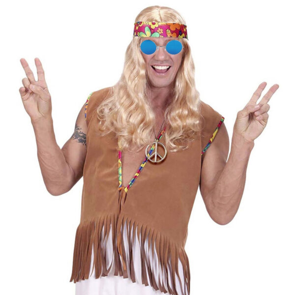 Hippie Sixties verkleed accessoires - ronde glazen bril en ketting