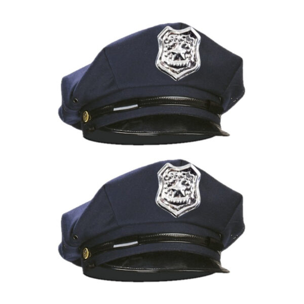 Widmann Politiepet - 2x - politieagent - volwassenen - Carnaval/thema feest
