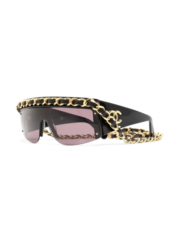 CHANEL Pre-Owned 1990-2000s zonnebril met leren montuur - Zwart