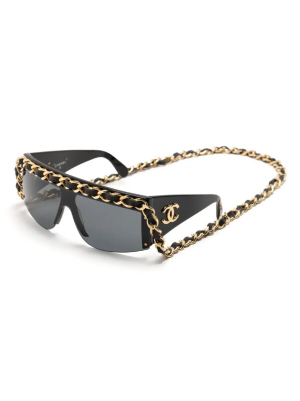 CHANEL Pre-Owned 1990-2000s zonnebril met leren montuur - Zwart