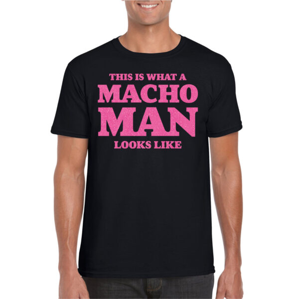 Bellatio Decorations Foute party t-shirt voor heren - macho man - zwart - glitter roze - themafeest