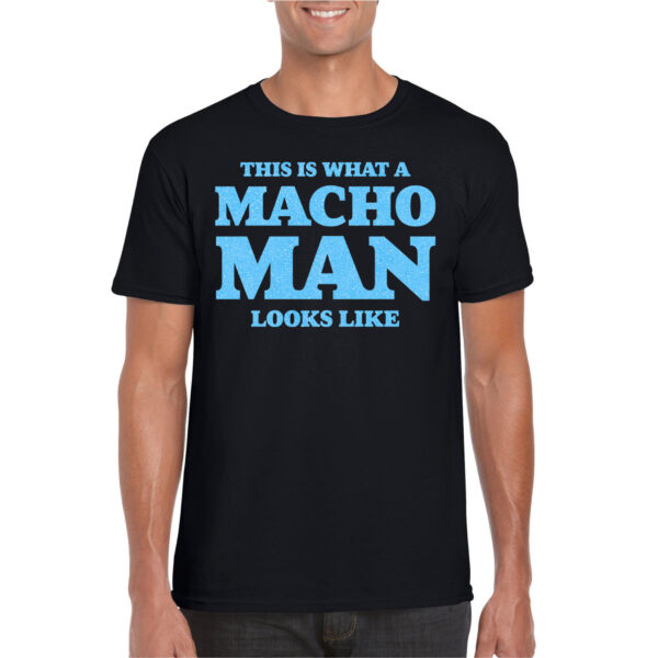 Bellatio Decorations Foute party t-shirt voor heren - macho man - zwart - glitter blauw - themafeest