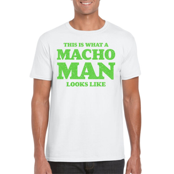Foute party t-shirt voor heren - macho man - wit - glitter groen - carnaval/themafeest