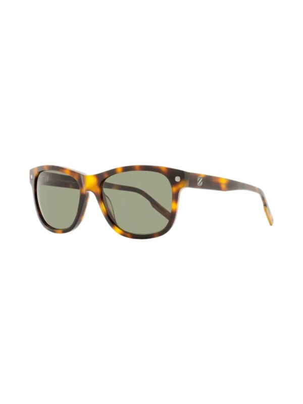 Zegna Zonnebril met rechthoekig montuur en schildpadschild design - Bruin