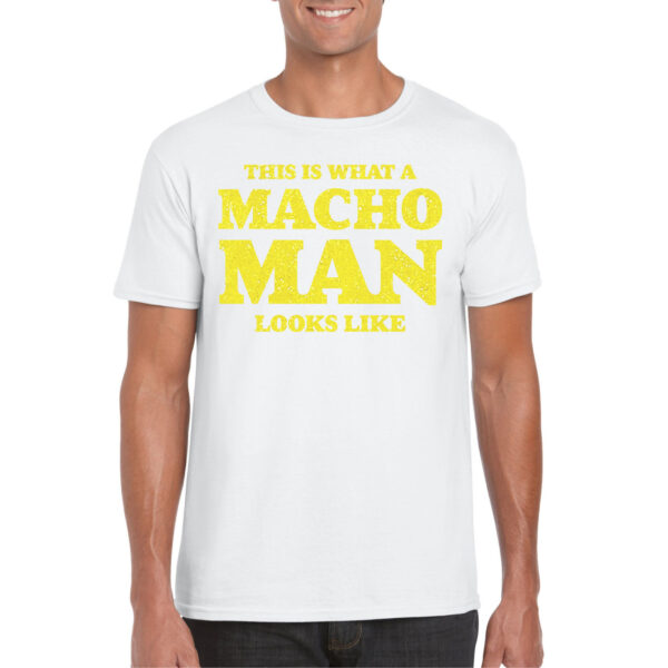 Bellatio Decorations Foute party t-shirt voor heren - macho man - wit - glitter geel - themafeest