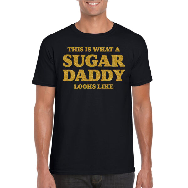 Bellatio Decorations Verkleed T-shirt voor heren - sugar daddy - zwart - glitter - themafeest - Vaderdag