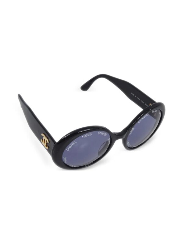 CHANEL Pre-Owned Zonnebril met ovaal montuur - Zwart