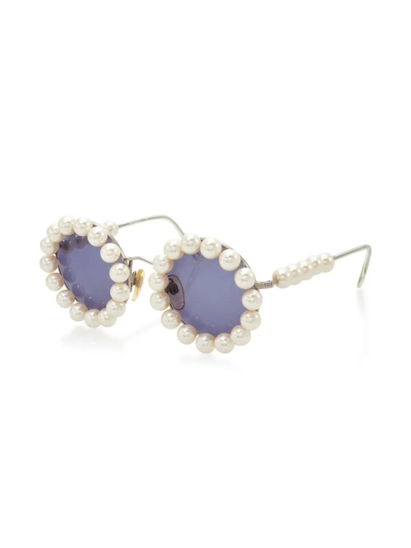 CHANEL Pre-Owned 1993 zonnebril met rond montuur en parel - Wit