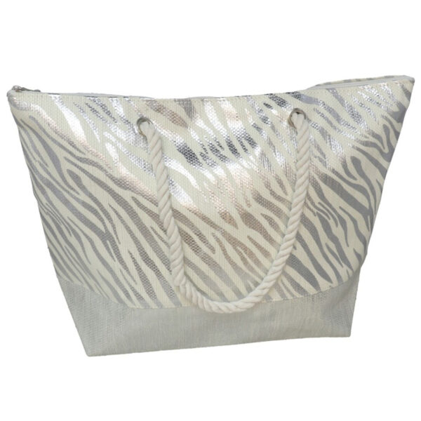 Gerimport strandtas Vivian - panterprint - zilver - 14 x 51 x 36 cm