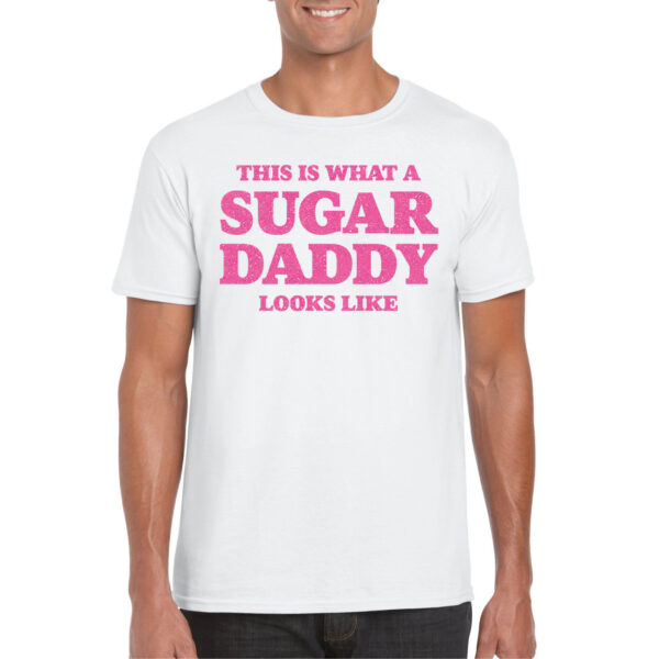 Bellatio Decorations Verkleed T-shirt voor heren - sugar daddy - wit - glitter - themafeest - Vaderdag
