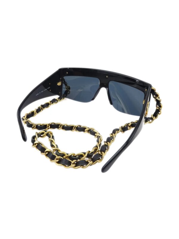 CHANEL Pre-Owned 1990-2000s zonnebril met leren montuur - Zwart