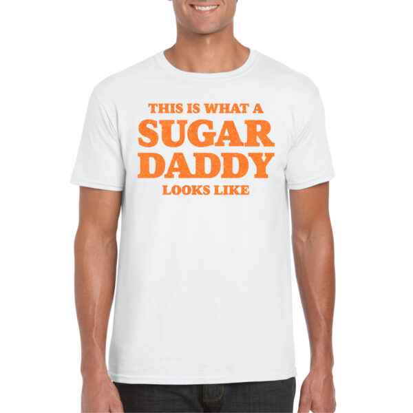 Bellatio Decorations Verkleed T-shirt voor heren - sugar daddy - wit - glitter - themafeest - Vaderdag