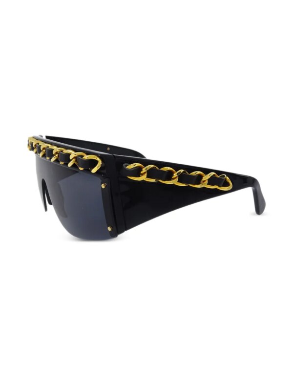 CHANEL Pre-Owned 1990-2000s zonnebril met leren montuur - Zwart