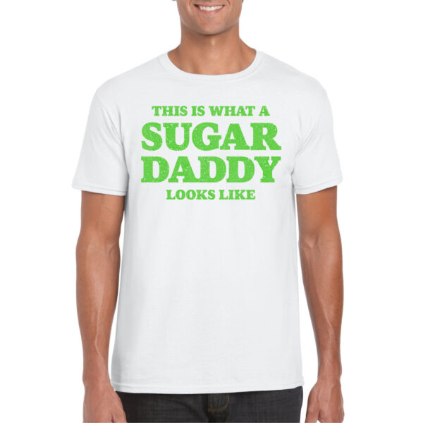 Bellatio Decorations Verkleed T-shirt voor heren - sugar daddy - wit - glitter - themafeest - Vaderdag