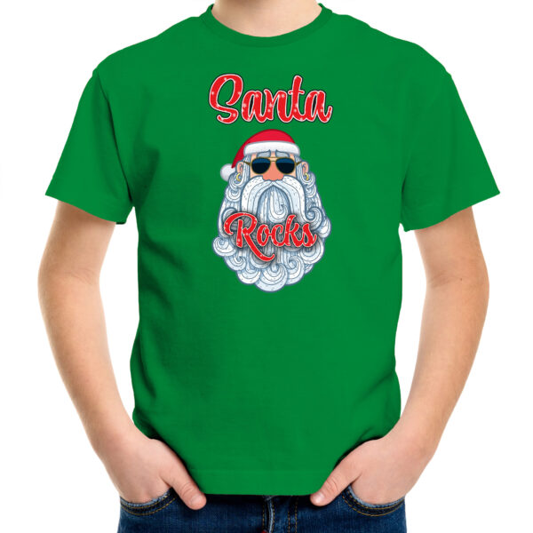 Bellatio Decorations kerst t-shirt voor kinderen - Kerstman - Santa Rocks - groen