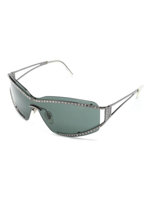 Ferragamo Pre-Owned Zonnebril verfraaid met kristallen en shield montuur - Zwart