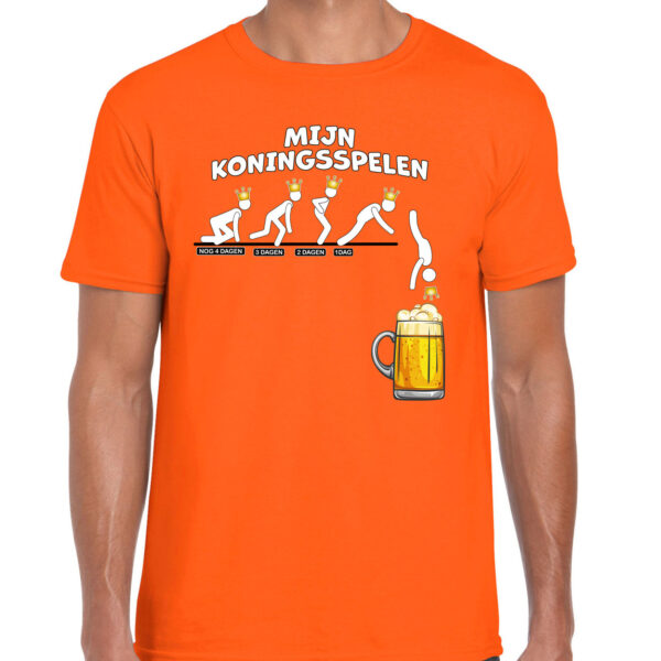 Koningsdag verkleed t-shirt heren - aftellen naar Koningsspelen - oranje