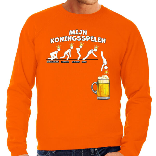 Koningsdag verkleed sweater heren - aftellen naar Koningsspelen - oranje