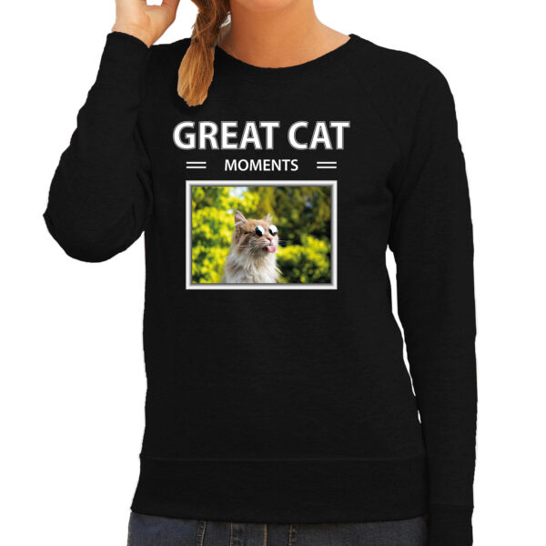 Rode kat foto sweater zwart voor dames - great cat mowoments cadeau trui katten liefhebber