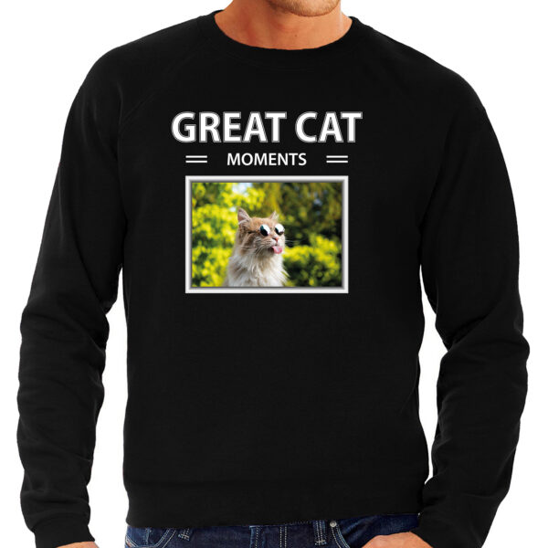 Rode kat foto sweater zwart voor heren - great cat moments cadeau trui katten liefhebber