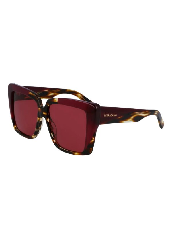 Ferragamo Eyewear Zonnebril met vierkant montuur en schildpadschild design - Bruin