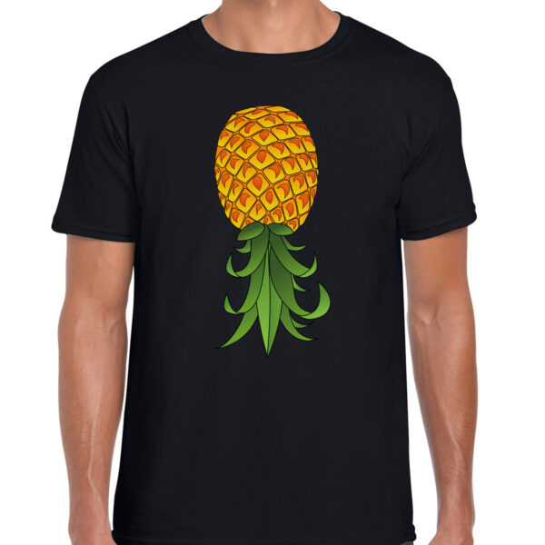 Verkleed T-shirt heren - zwart - omgekeerde ananas - foute party/themafeest