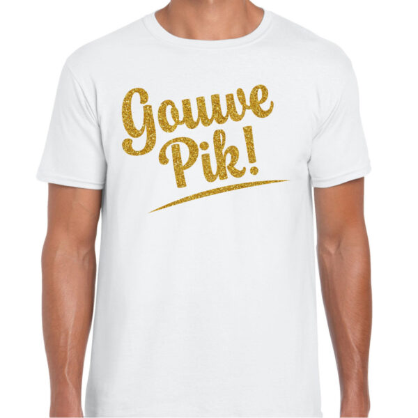 Verkleed T-shirt heren - Gouwe Pik! - wit - glitter goud - foute party