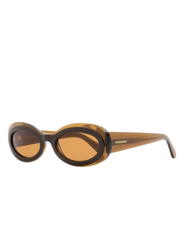 Ferragamo Eyewear Zonnebril met ovaal montuur en schildpadschild-effect - Bruin