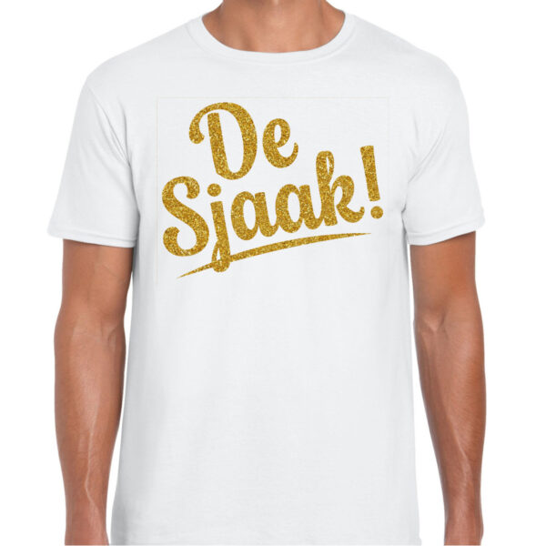 Verkleed T-shirt heren - De Sjaak! - wit - glitter goud - foute party