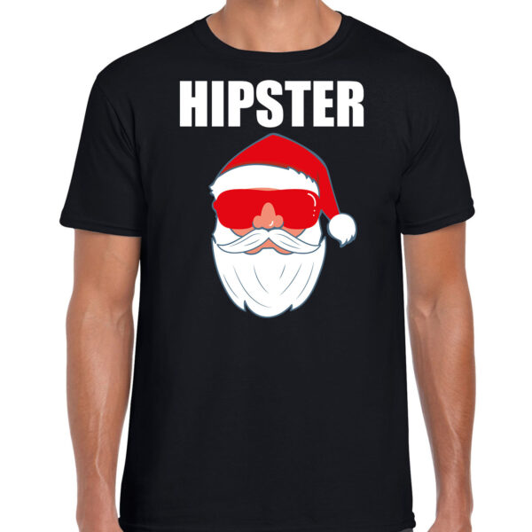 Zwart Kerstshirt / Kerstkleding Hipster voor heren met Kerstman met zonnebril
