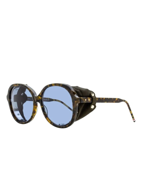 Thom Browne Eyewear Zonnebril met rond vierkant montuur en leren detail - Bruin