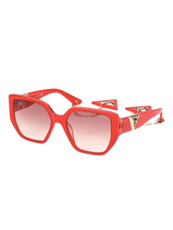 GUESS EYEWEAR Zonnebril met geometrisch montuur en ketting - Rood