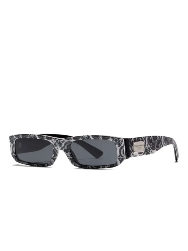 Dolce & Gabbana Kids Zonnebril met rechthoekig montuur en Maiolica-print - Zwart