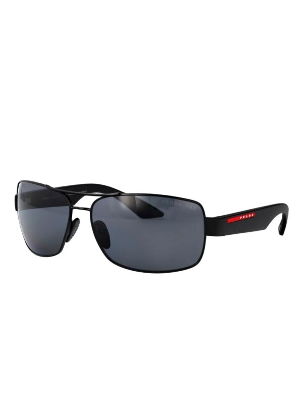 Prada Linea Rossa Zonnebril met metalen rechthoekig montuur - Zwart