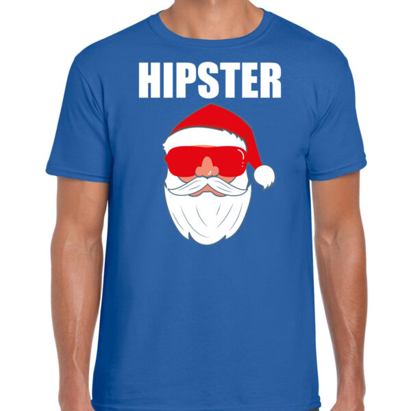 Blauw Kersttrui / Kerstkleding Hipster voor heren met Kerstman met zonnebril