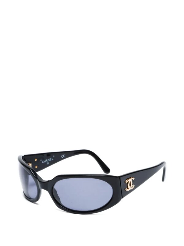 CHANEL Pre-Owned 2000s CC zonnebril met ovalen montuur - Zwart