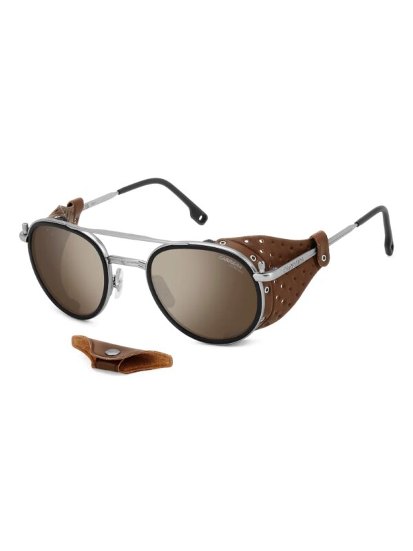 Carrera Zonnebril met rond leren shield montuur - Zilver