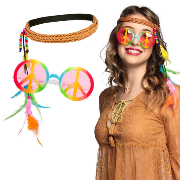 Boland Carnaval verkleed set Hippie - peace party bril en een hoofband - dames