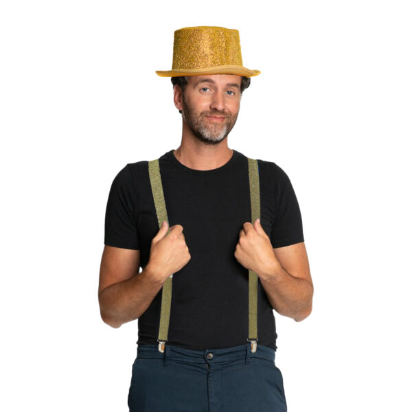Carnaval verkleed set - goud - glitter hoed en bretels- volwassenen/unisex - feestkleding